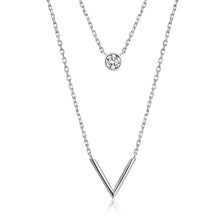 Load image into Gallery viewer, Mystigrey Victoria .925 Sterling Silver Plated Rhodium and 18K Gold Plated Dual Necklace for Women with V and Cubic Zirconia