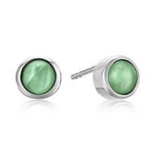 Load image into Gallery viewer, Mystigrey Serenity 925 Sterling Silver Plated Rhodium and 18K Gold Plated Earrings for Women Available in Green Aventurine, Pink Quartz, and White Moonstone