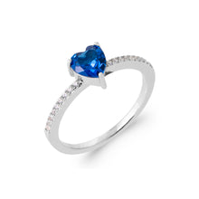 Load image into Gallery viewer, Heart Blue .925 Sterling Silver Plated Rhodium Ring Cubic Zirconia