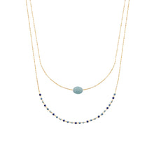 Load image into Gallery viewer, Mystigrey Girls and Women Agatha 18K Plated Gold Double Necklace Gold Black Agate, Blue Amazonite, Pink Quartz, Green Aventurine and White Moonstone