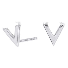 Load image into Gallery viewer, Mystigrey Aria .925 Sterling Silver Plated Rhodium V Earrings