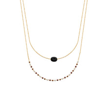 Load image into Gallery viewer, Mystigrey Girls and Women Agatha 18K Plated Gold Double Necklace Gold Black Agate, Blue Amazonite, Pink Quartz, Green Aventurine and White Moonstone
