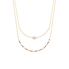 Load image into Gallery viewer, Mystigrey Girls and Women Agatha 18K Plated Gold Double Necklace Gold Black Agate, Blue Amazonite, Pink Quartz, Green Aventurine and White Moonstone