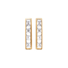 Load image into Gallery viewer, Mystigrey Jessica 18K Gold Plated and .925 Sterling Silver Plated Rhodium Long Bar Earrings for Women with Cubic Zirconia