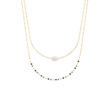 Load image into Gallery viewer, Mystigrey Girls and Women Agatha 18K Plated Gold Double Necklace Gold Black Agate, Blue Amazonite, Pink Quartz, Green Aventurine and White Moonstone