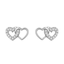 Load image into Gallery viewer, Mystigrey Milena Two Hearts .925 Sterling Silver Plated Rhodium Earrings for Women with Cubic Zirconia