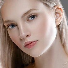 Load image into Gallery viewer, Mystigrey Elizabeth .925 Sterling Silver Plated Rhodium Front Hoop Earrings for Women with Cubic Zirconia