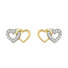 Load image into Gallery viewer, Mystigrey Milena Two Hearts .925 Sterling Silver Plated Rhodium Earrings for Women with Cubic Zirconia