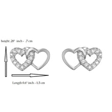 Load image into Gallery viewer, Mystigrey Milena Two Hearts .925 Sterling Silver Plated Rhodium Earrings for Women with Cubic Zirconia