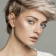 Load image into Gallery viewer, Mystigrey Jackie .925 Sterling Silver Plated Rhodium Long Dangling Earrings for Women with Cubic Zirconia