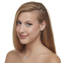 Load image into Gallery viewer, Mystigrey Milena Two Hearts .925 Sterling Silver Plated Rhodium Earrings for Women with Cubic Zirconia