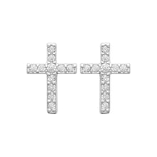 Load image into Gallery viewer, Mystigrey Cross .925 Sterling Silver Plated Rhodium and 18K Gold Plated Earrings with Cubic Zirconia