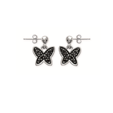 Load image into Gallery viewer, Mystigrey Butterfly .925 Sterling Silver Plated Rhodium Earrings for Women with Black Cubic Zirconia