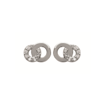 Load image into Gallery viewer, Mystigrey Carter .925 Sterling Silver Plated Rhodium and 18K Gold Plated Stud Earrings for Women with Cubic Zirconia - Interlocked Circles