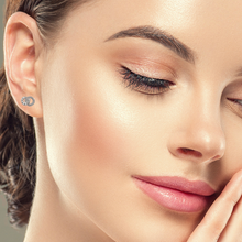 Load image into Gallery viewer, Mystigrey Carter .925 Sterling Silver Plated Rhodium and 18K Gold Plated Stud Earrings for Women with Cubic Zirconia - Interlocked Circles