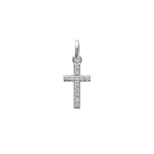 Load image into Gallery viewer, Mystigrey Small Cross .925 Sterling Silver Plated Rhodium Pendant for Women and Men with Cubic Zirconia