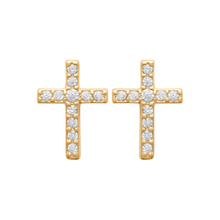 Load image into Gallery viewer, Mystigrey Cross .925 Sterling Silver Plated Rhodium and 18K Gold Plated Earrings with Cubic Zirconia