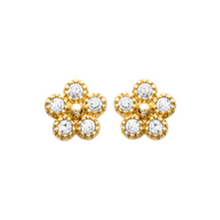 Load image into Gallery viewer, Mystigrey Flore .925 Sterling Silver Plated Rhodium and 18K Gold Plated Stud Flower Earrings for Women with Cubic Zirconia