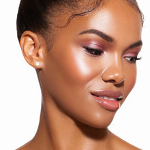 Load image into Gallery viewer, Mystigrey Serenity 925 Sterling Silver Plated Rhodium and 18K Gold Plated Earrings for Women Available in Green Aventurine, Pink Quartz, and White Moonstone