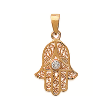 Load image into Gallery viewer, Mystigrey Hamsa .925 Sterling Silver Pendant and 18K Gold Plated for Women and Men with Cubic Zirconia, Blue, Red