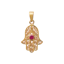 Load image into Gallery viewer, Mystigrey Hamsa .925 Sterling Silver Pendant and 18K Gold Plated for Women and Men with Cubic Zirconia, Blue, Red