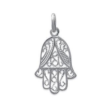 Load image into Gallery viewer, Mystigrey Hamsa .925 Sterling Silver Pendant and 18K Gold Plated for Women and Men with Cubic Zirconia, Blue, Red