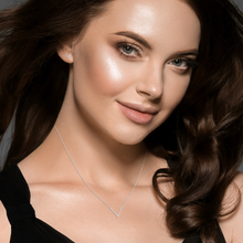 Load image into Gallery viewer, Mystigrey Aria .925 Sterling Silver Plated Rhodium and 18K Gold Plated V Necklace