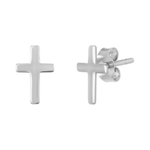 Load image into Gallery viewer, Mystigrey Cross .925 Sterling Silver Plated Rhodium and 18K Gold Plated Earrings