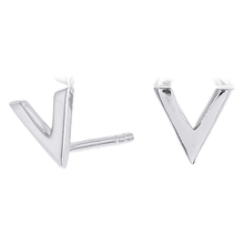 Load image into Gallery viewer, Mystigrey Aria .925 Sterling Silver Plated Rhodium and 18K Gold Plated V Earrings