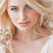 Load image into Gallery viewer, Mystigrey Aria .925 Sterling Silver Plated Rhodium and 18K Gold Plated V Necklace