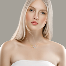 Load image into Gallery viewer, Mystigrey Milena Two Hearts .925 Sterling Silver Plated Rhodium and 18K Gold Plated Necklace for Women with Cubic Zirconia