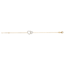 Load image into Gallery viewer, Mystigrey Milena Two Small Hearts .925 Sterling Silver Plated Rhodium and 18K Gold Plated Bracelet for Women with Cubic Zirconia
