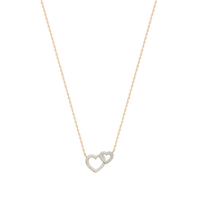 Load image into Gallery viewer, Mystigrey Milena Two Small Hearts .925 Sterling Silver Plated Rhodium and 18K Gold Plated Necklace for Women with Cubic Zirconia