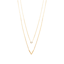 Load image into Gallery viewer, Mystigrey Victoria .925 Sterling Silver Plated Rhodium and 18K Gold Plated Dual Necklace for Women with V and Cubic Zirconia