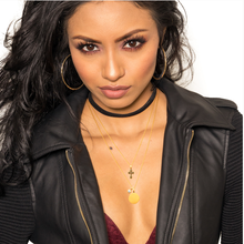 Load image into Gallery viewer, Mystigrey Cross 18K Gold Plated Double Necklace for Women with Cubic Zirconia Black or White