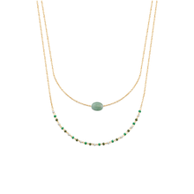 Load image into Gallery viewer, Mystigrey Agatha 18K Gold Plated Double Necklace for Women Available in Black Agate, Blue Amazonite, Pink Quartz, Green Aventurine and White Moonstone
