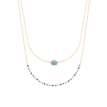 Load image into Gallery viewer, Mystigrey Agatha 18K Gold Plated Double Necklace for Women Available in Black Agate, Blue Amazonite, Pink Quartz, Green Aventurine and White Moonstone