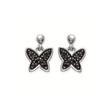 Load image into Gallery viewer, Mystigrey Butterfly .925 Sterling Silver Plated Rhodium Earrings for Women with Black Cubic Zirconia