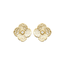 Load image into Gallery viewer, Mystigrey Pansy 18K Gold Plated Plumeria Earrings for Women with Cubic Zirconia