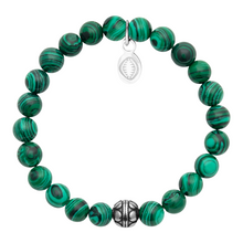 Load image into Gallery viewer, Rio Stainless Steel Bracelet Green Malachite with Steel Bead Small