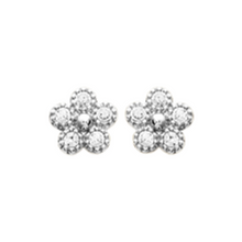 Load image into Gallery viewer, Mystigrey Flore .925 Sterling Silver Plated Rhodium and 18K Gold Plated Stud Flower Earrings for Women with Cubic Zirconia
