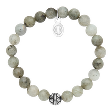 Load image into Gallery viewer, Rio Stainless Steel Bracelet Khaki Green Labradorite with Steel Bead Small