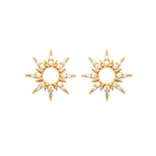 Load image into Gallery viewer, Mystigrey Soleil 18K Gold Plated Sun Stud Earrings for Women with Cubic Zirconia
