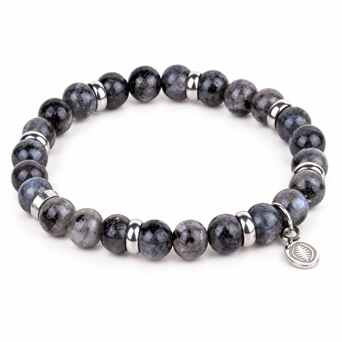 Men's Rio Grey Labradorite Bead Bracelet, Large in Stainless Steel