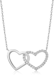 Hearts Necklace for women with Cubic Zirconia in 18K Gold Plated and 925 Sterling Silver Plated Rhodium I Dainty Cubic Zirconia Layered Necklace for women I Trendy statement necklace I Love Jewelry I Gift for Women