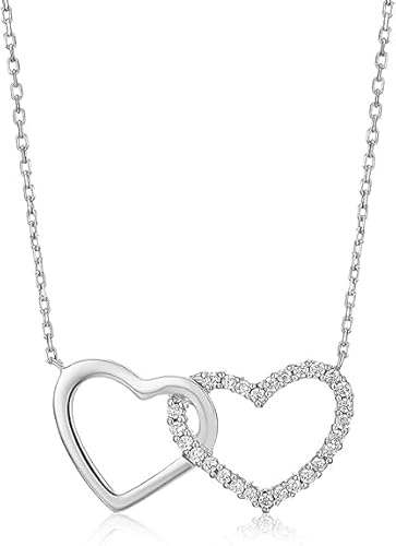 Hearts Necklace for women with Cubic Zirconia in 18K Gold Plated and 925 Sterling Silver Plated Rhodium I Dainty Cubic Zirconia Layered Necklace for women I Trendy statement necklace I Love Jewelry I Gift for Women