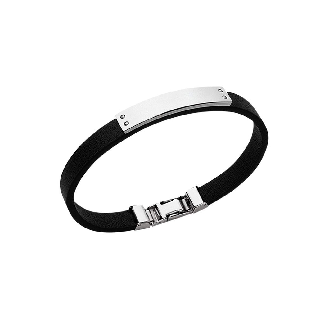 Mystigrey Livio Stainless Steel Single Wrap Black Leather Bracelet for Men