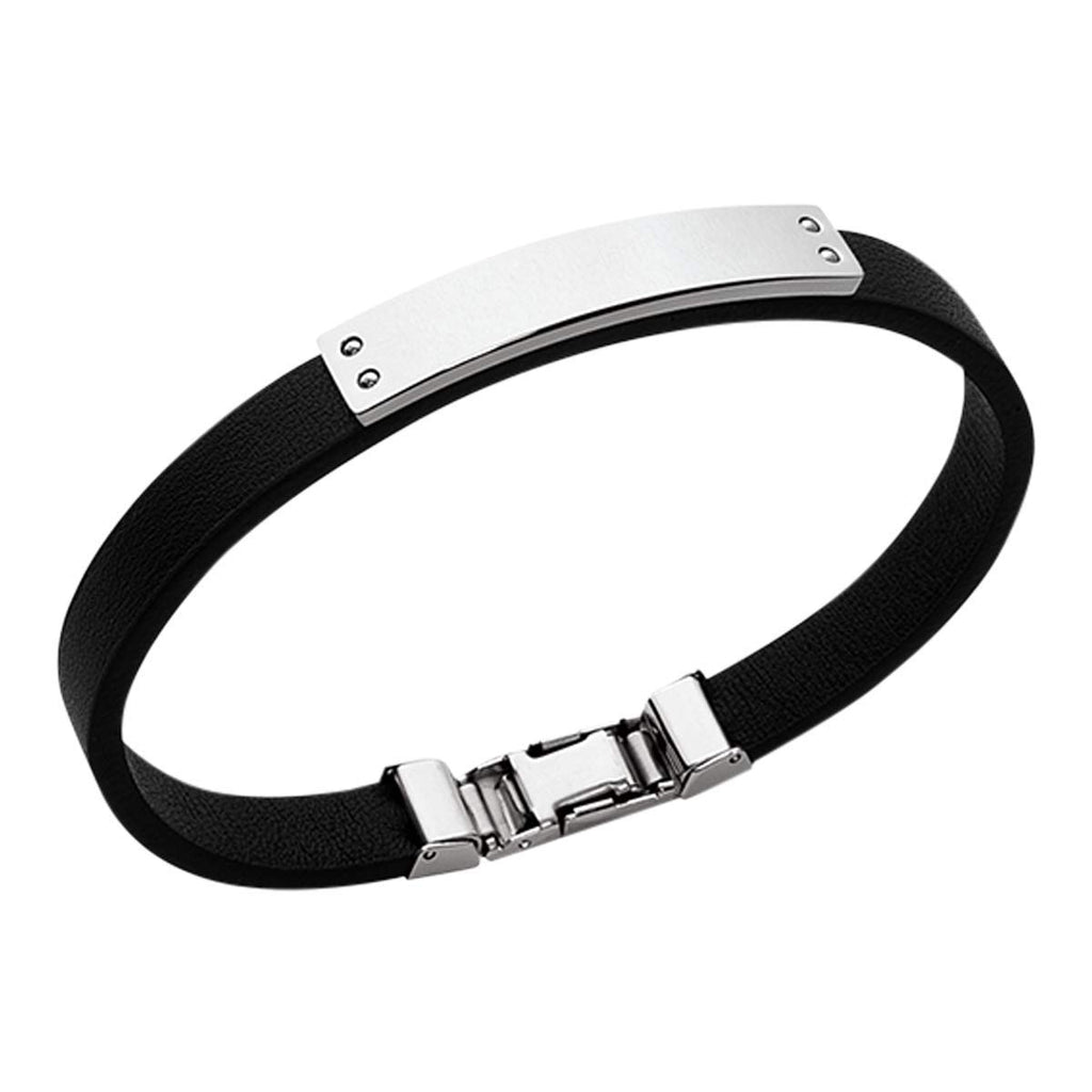 Mystigrey Livio Stainless Steel Single Wrap Black Leather Bracelet for Men