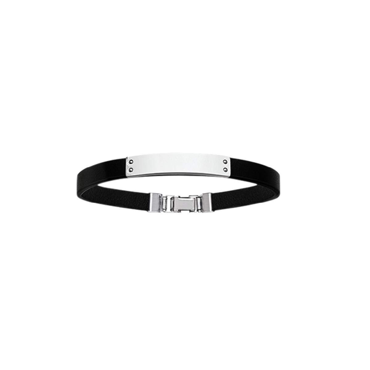 Mystigrey Livio Stainless Steel Single Wrap Black Leather Bracelet for Men