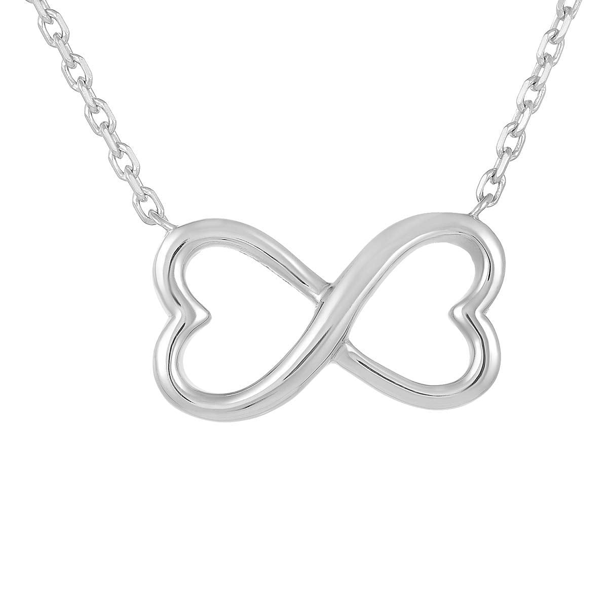 Infinity Hearts Necklace in 925 Sterling Silver Plated Rhodium, view 2